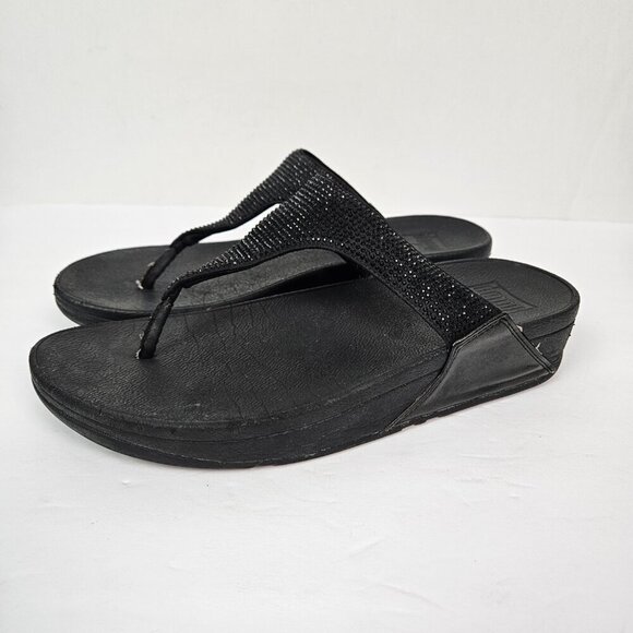 FitFlop LULU Crystal Toe-Post Platform Thong Comfort Sandal All Black 8 EJ8-090 - Picture 10 of 14